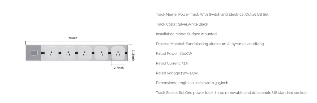 WOWSocket-Power Track With Switch and Electrical Outlet US Set