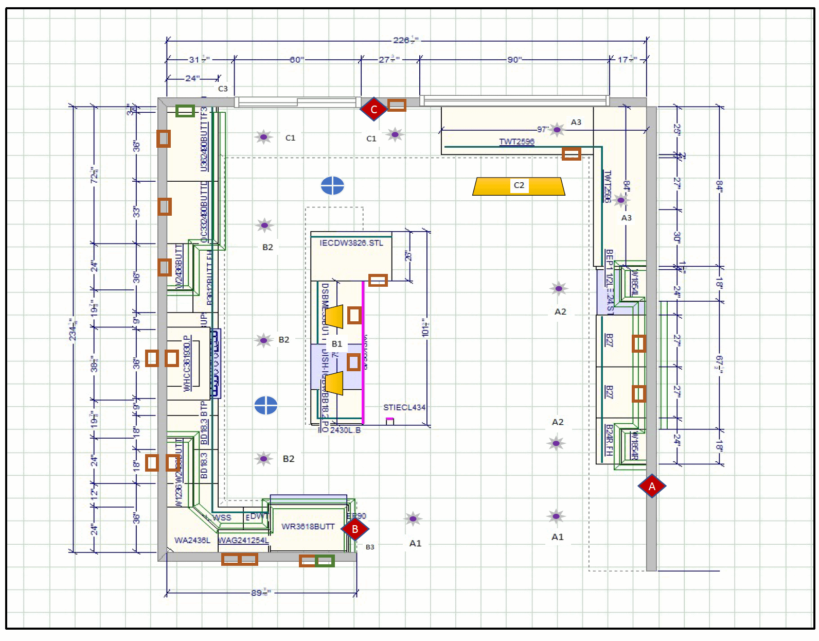 Kitchen remodeling plans: track socket locations