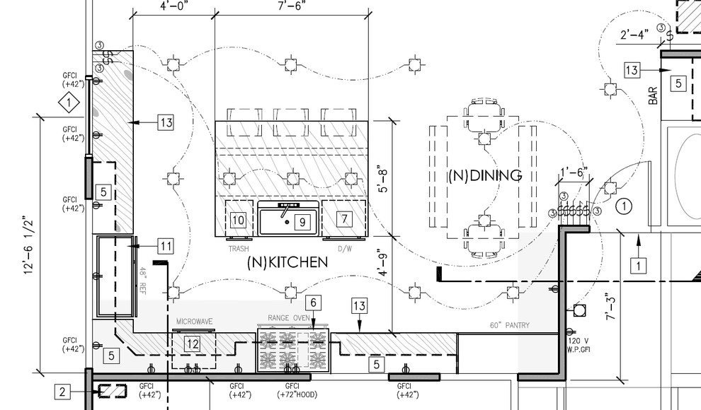 Kitchen remodeling plans: track socket locations